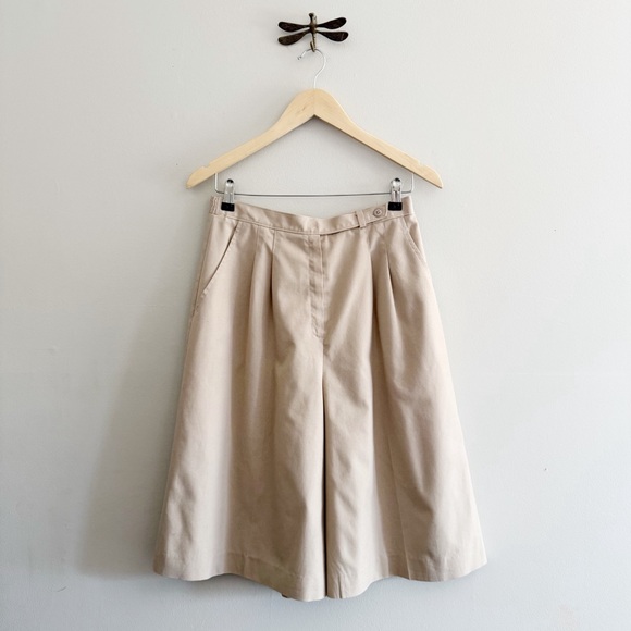 Vintage Pants - Vintage 80s Tan Pleated Long Bermuda Shorts